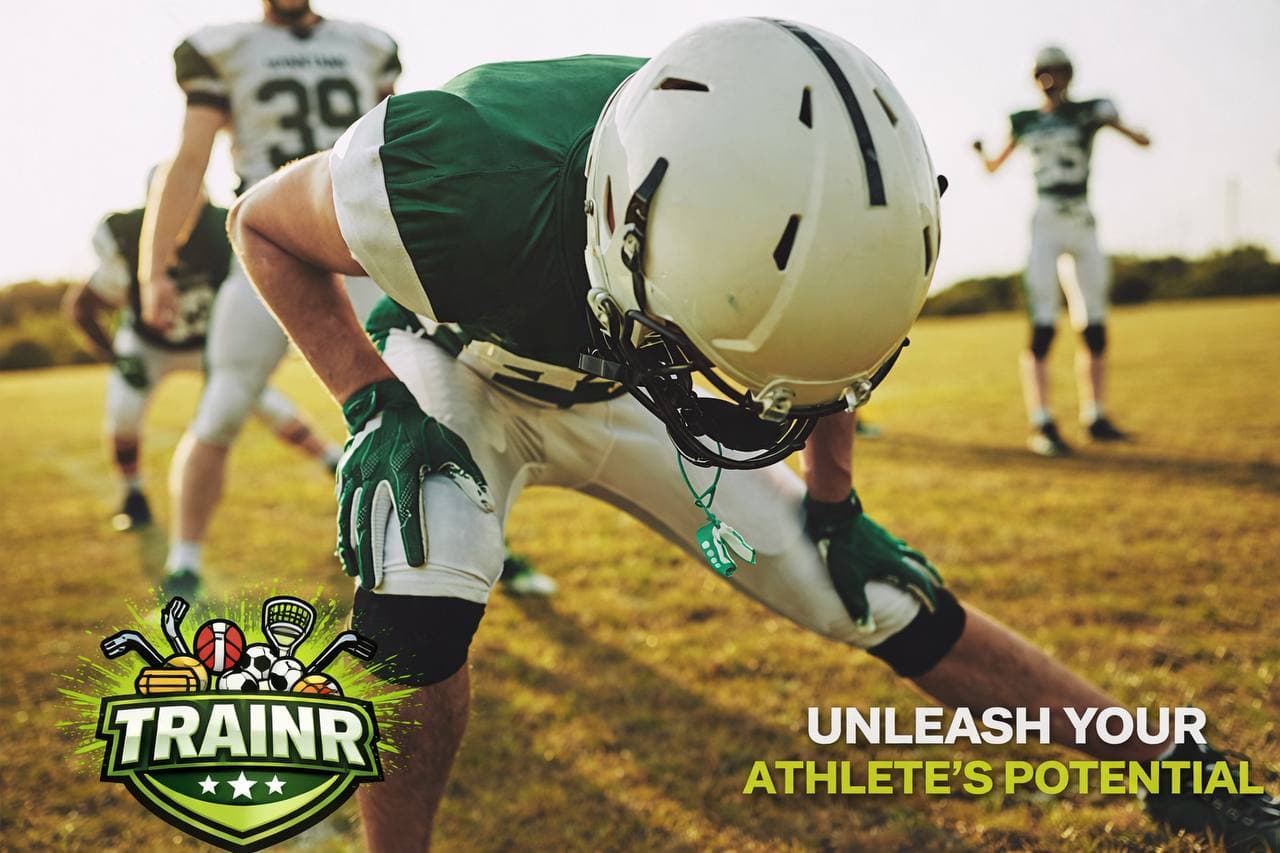 Trainr branded football training session on a turf field